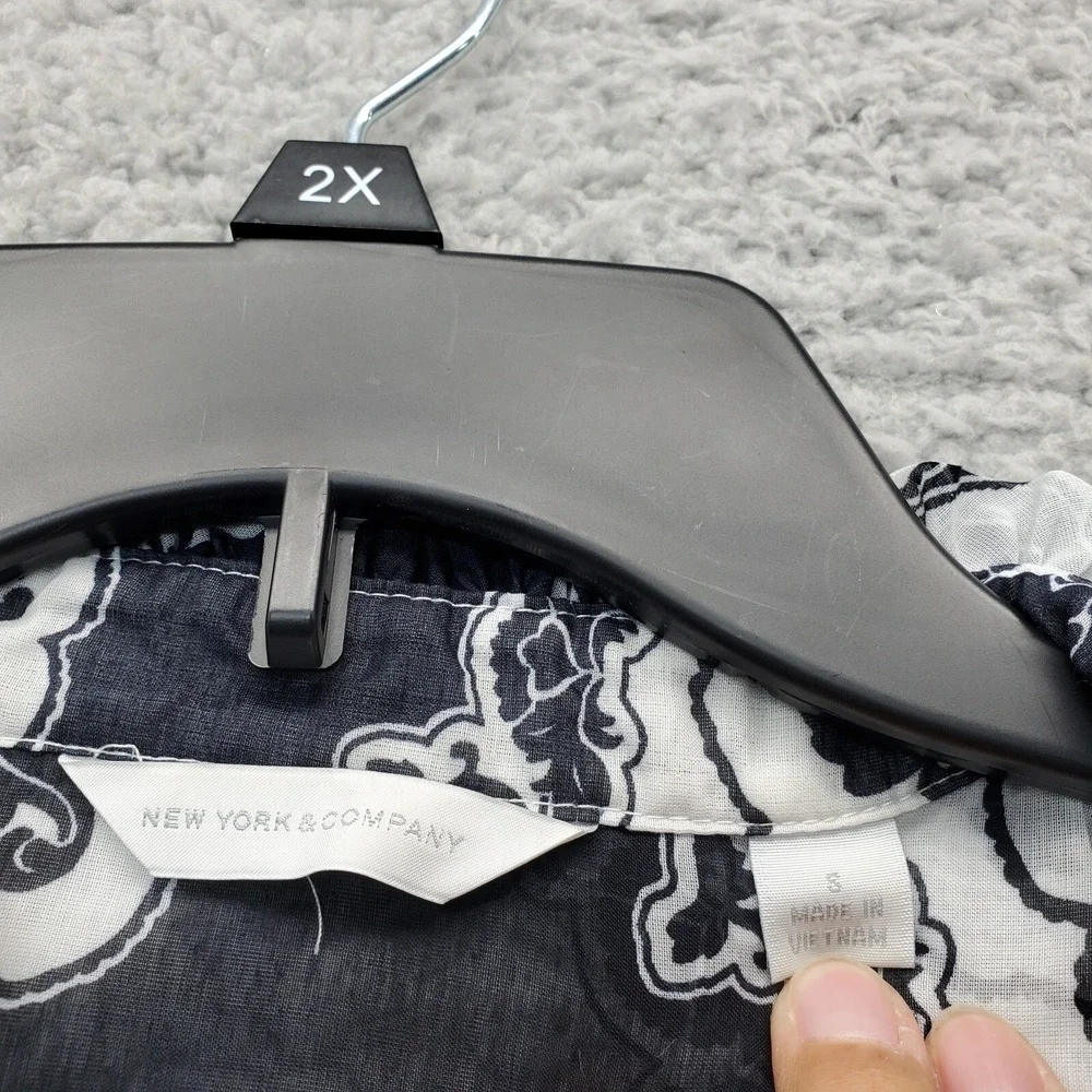 New York & Company Sheer Cover-up Overshirt Women's S Multi Geometric 3/4 Sleeve - Picture 6 of 8